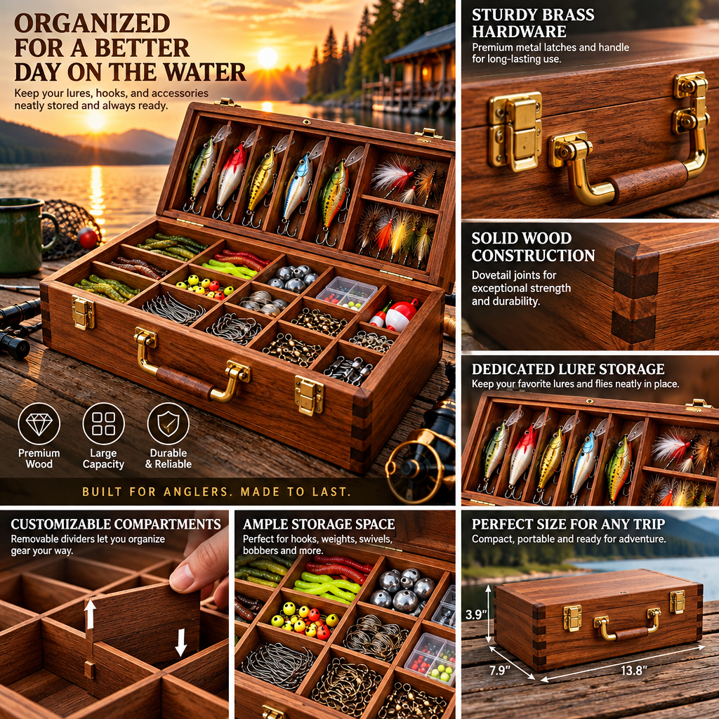 Wooden Tackle Box with Dividers — view 2
