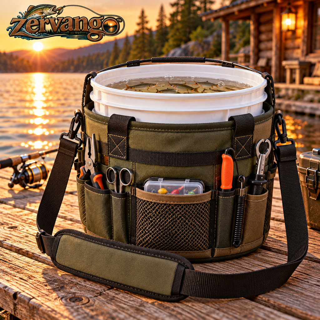 Bait Bucket Carrier with Tool Pockets — view 1