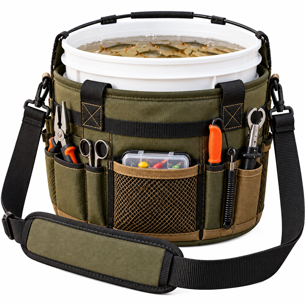Bait Bucket Carrier with Tool Pockets — view 3